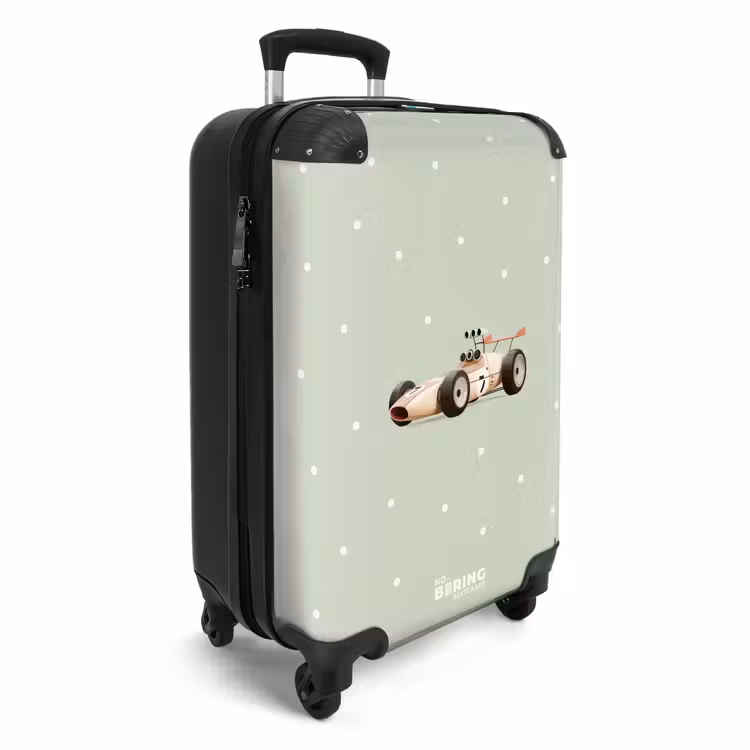 Koffer - Beige retro raceauto op groene stippen achtergrond — 4