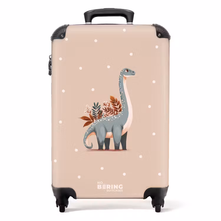Koffer - Blauwe dinosaurus op een beige stippenachtergrond — 1