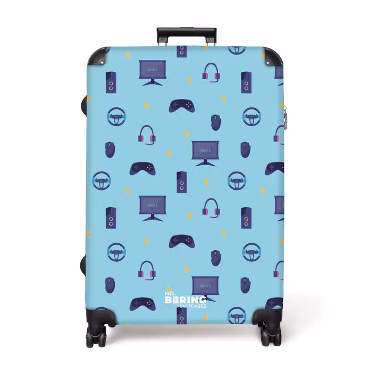 Koffer - Gamer patroon met spelaccessoires op blauw — 1