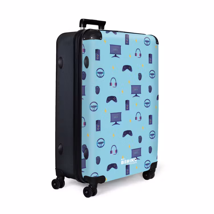 Koffer - Gamer patroon met spelaccessoires op blauw — 2