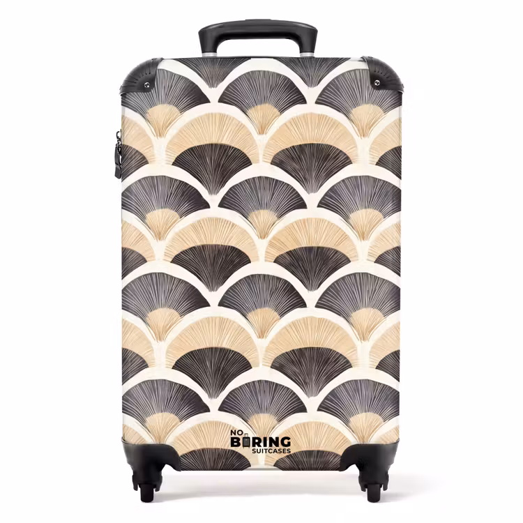 Koffer - Waaier - Patroon - Zwart - Beige — 1