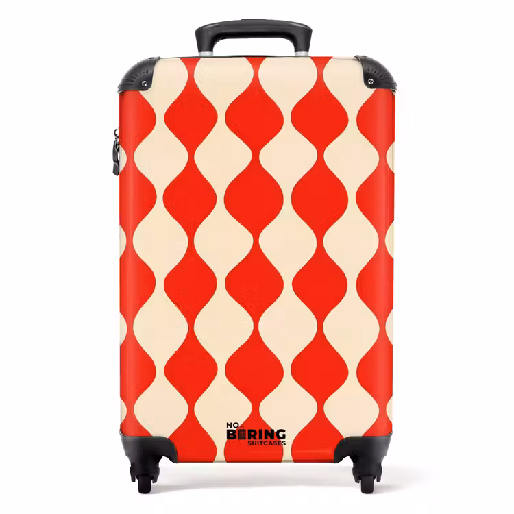 Koffer - Golvend patroon - Retro - Rood - Beige — 1