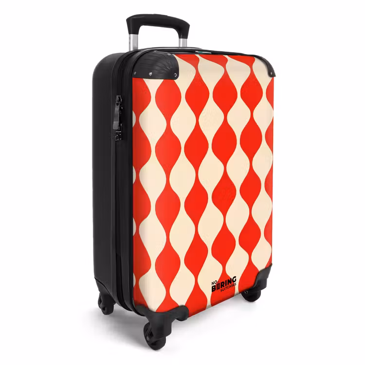 Koffer - Golvend patroon - Retro - Rood - Beige — 4