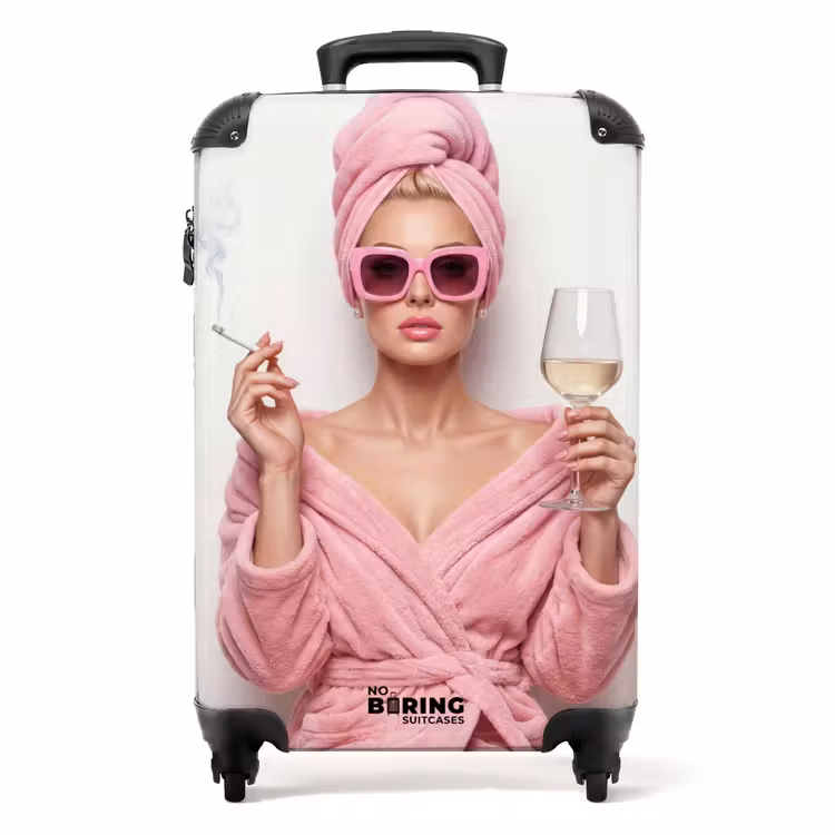 Koffer - Vrouw - Roze - Wijn - Zonnebril — 1