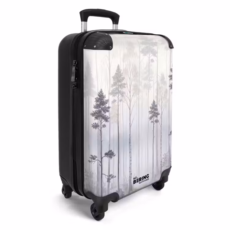 Koffer - Bos - Bomen - Mist - Natuur - Illustratie - Grijs — 4
