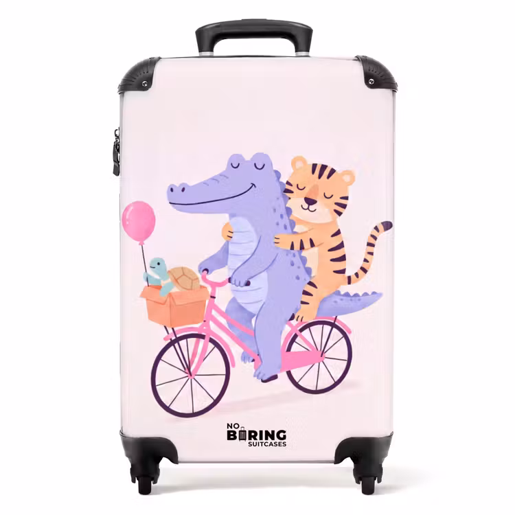Koffer - Dieren - Fiets - Vriendschap - Illustratie - Roze — 1