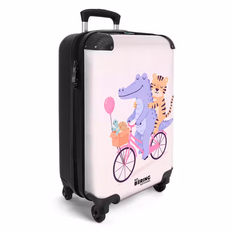 Koffer - Dieren - Fiets - Vriendschap - Illustratie - Roze — 2