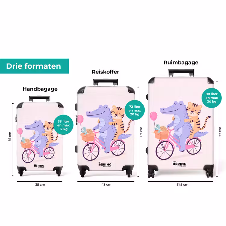 Koffer - Dieren - Fiets - Vriendschap - Illustratie - Roze — 8