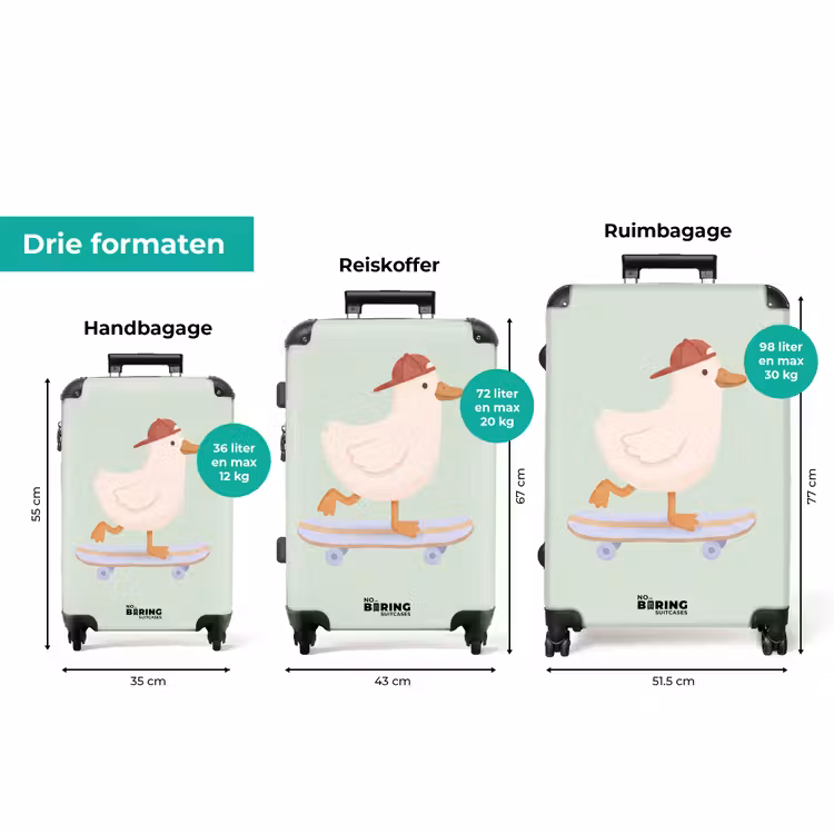 Koffer - Vogel - Skateboard - Dieren - Cartoon - Speels — 8