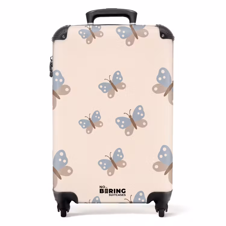 Koffer - Insect - Vlinderpatroon - Abstract - Blauw - Beige — 1