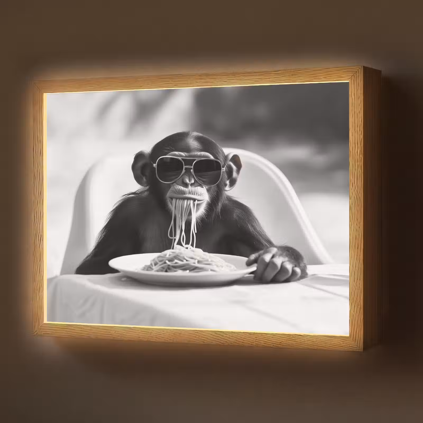 Lightbox - Wandlamp - Aap - Spaghetti - Zonnebril - Zwart wit - Cool - Dier — 1