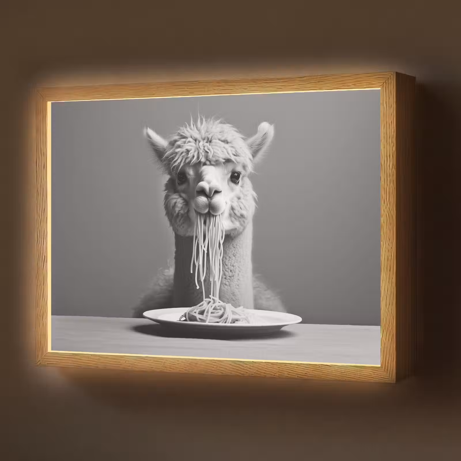 Lightbox - Wandlamp - Alpaca - Pasta - Zwart - Wit - Grappig - Dieren — 1