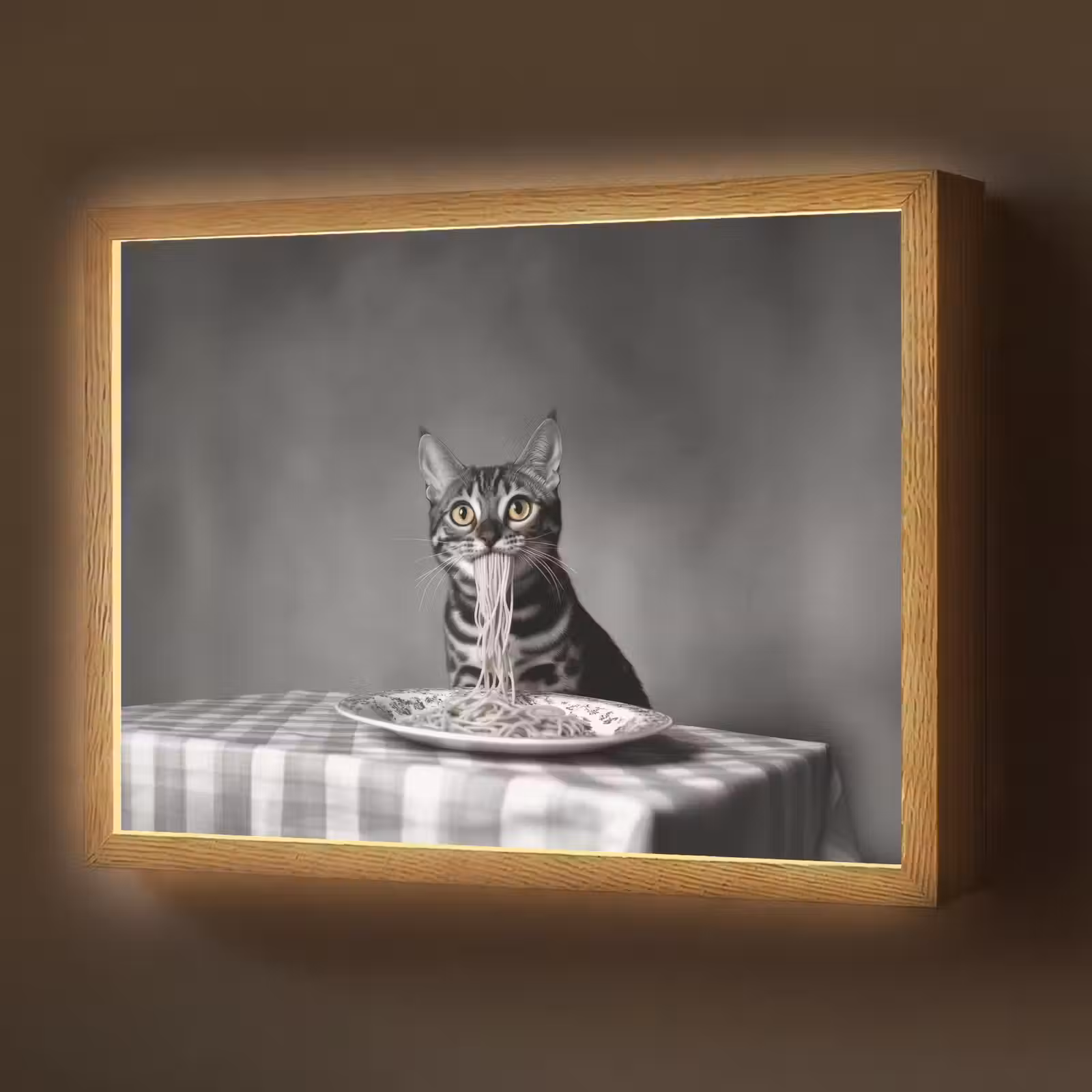 Lightbox - Wandlamp - Bengaal - Kat - Tafelkleed - Zwart - Wit - Dier — 1