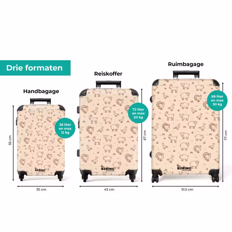 Koffer - Dieren - Patroon - Boerderij - Minimalistisch - Beige — 8
