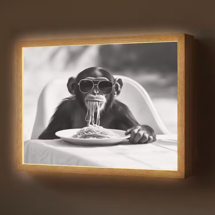 Lightbox - Wandlamp - Aap - Spaghetti - Zonnebril - Zwart wit - Cool - Dier — 1