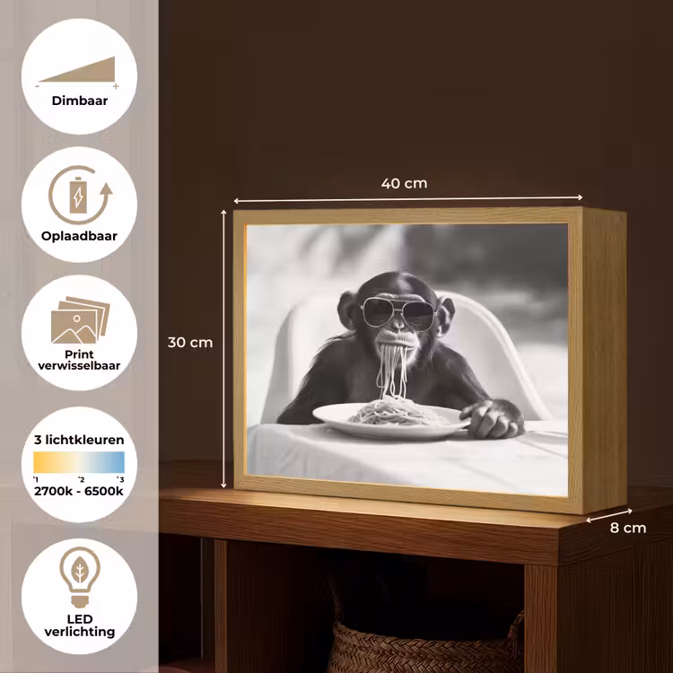 Lightbox - Wandlamp - Aap - Spaghetti - Zonnebril - Zwart wit - Cool - Dier — 10