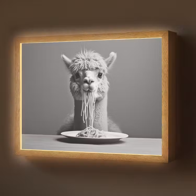 Lightbox - Wandlamp - Alpaca - Pasta - Zwart - Wit - Grappig - Dieren — 1
