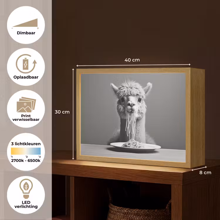 Lightbox - Wandlamp - Alpaca - Pasta - Zwart - Wit - Grappig - Dieren — 10