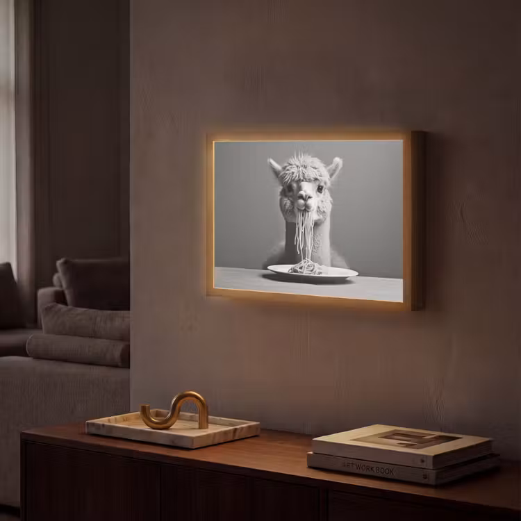 Lightbox - Wandlamp - Alpaca - Pasta - Zwart - Wit - Grappig - Dieren — 2