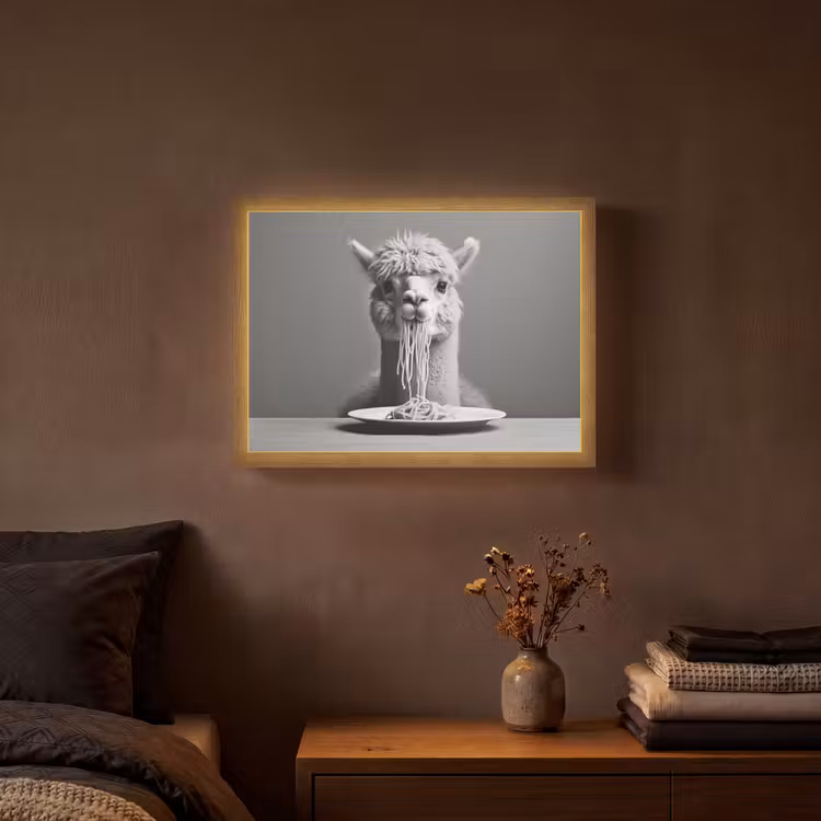 Lightbox - Wandlamp - Alpaca - Pasta - Zwart - Wit - Grappig - Dieren — 3