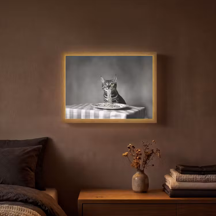 Lightbox - Wandlamp - Bengaal - Kat - Tafelkleed - Zwart - Wit - Dier — 3