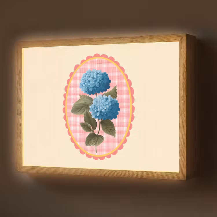 Lightbox - Wandlamp - Bloemen - Blauw - Lijst - Bladeren — 1