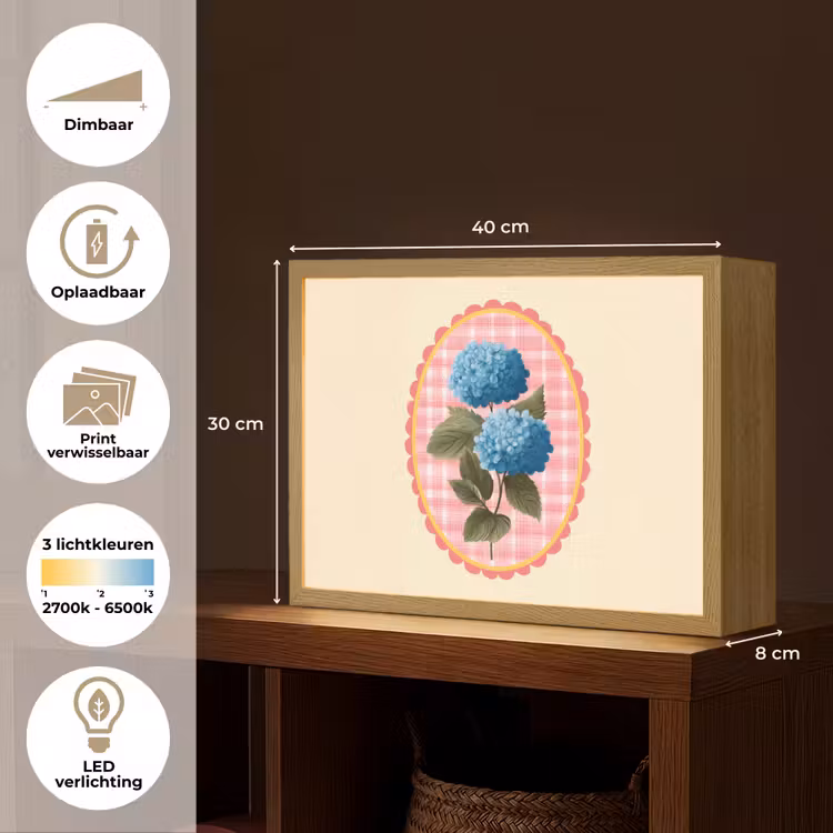 Lightbox - Wandlamp - Bloemen - Blauw - Lijst - Bladeren — 10
