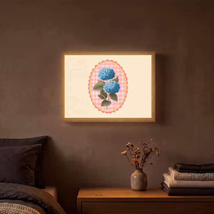 Lightbox - Wandlamp - Bloemen - Blauw - Lijst - Bladeren — 3