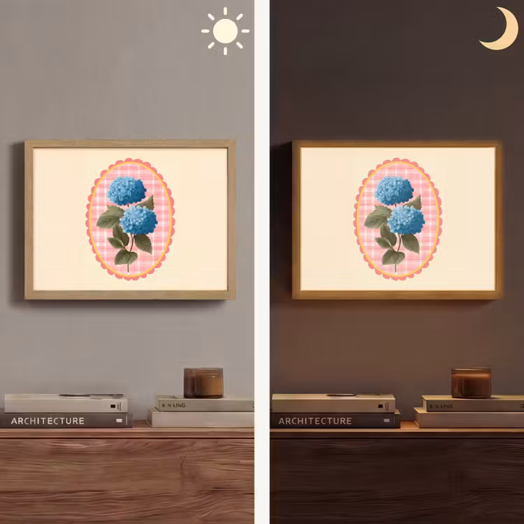 Lightbox - Wandlamp - Bloemen - Blauw - Lijst - Bladeren — 6
