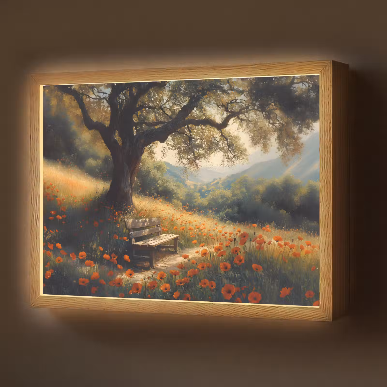 Lightbox - Wandlamp - Bankje - Boom - Klaprozen - Heuvels — 1