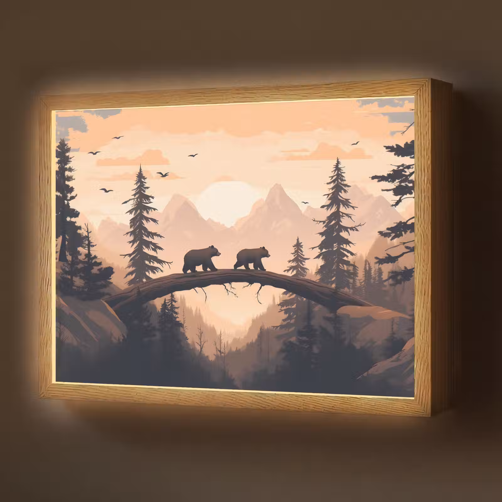 Lightbox - Wandlamp - Beren - Bomen - Landschap - Zonsondergang — 1
