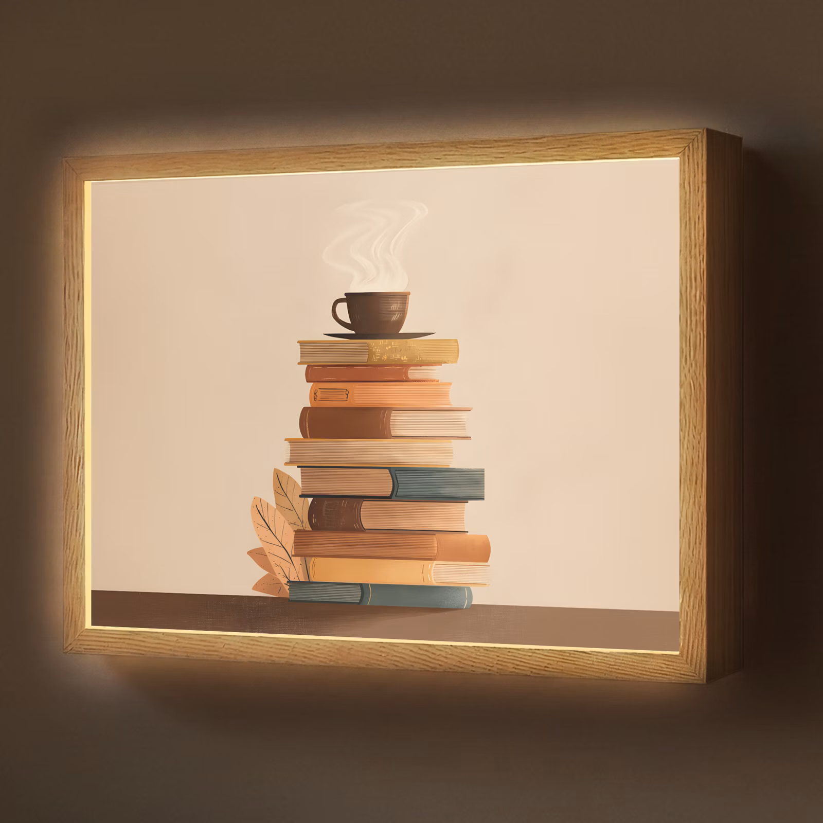 Lightbox - Wandlamp - Boeken - Toren - Koffie - Beige — 1