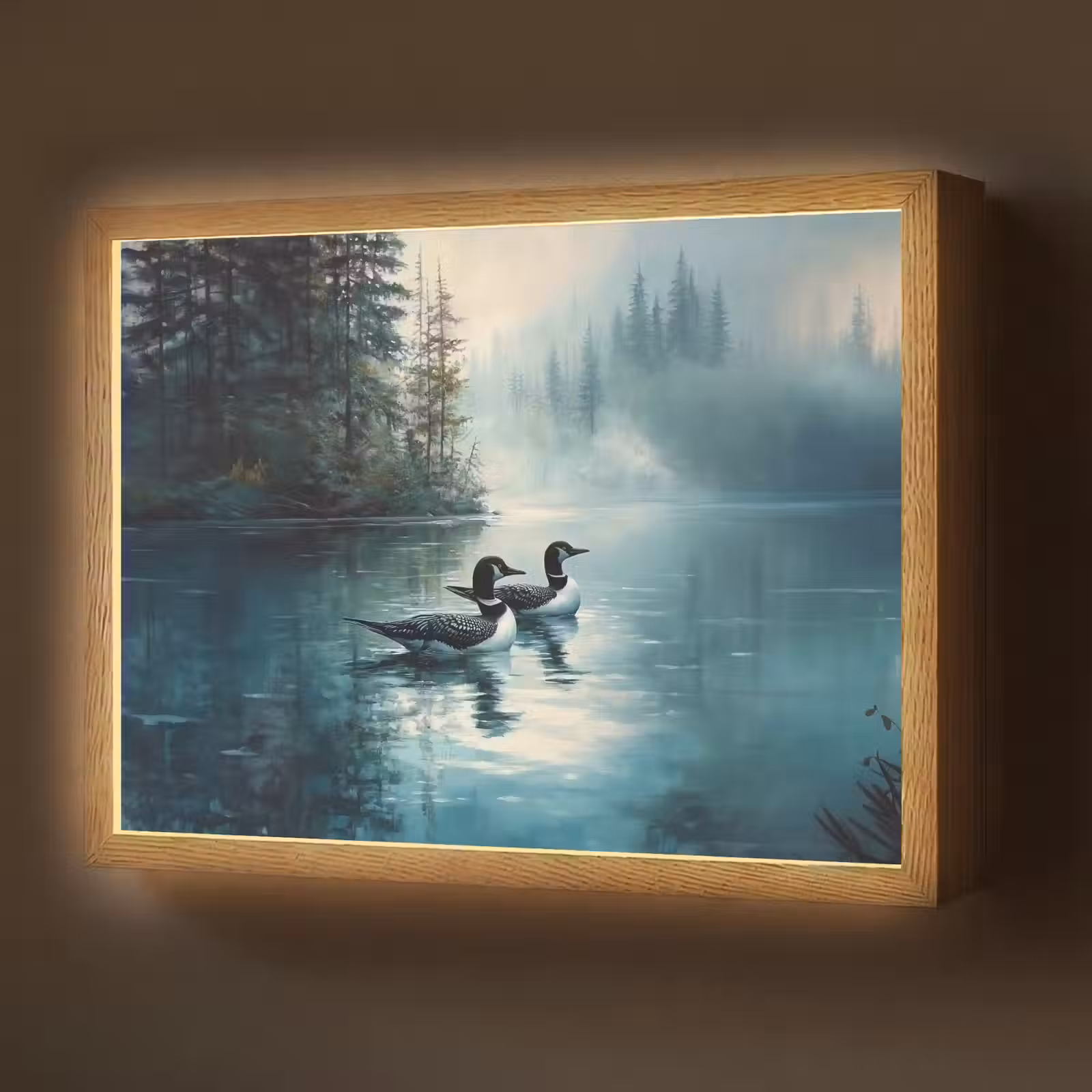 Lightbox - Wandlamp - Bos - Water - Eenden - Mistig — 1