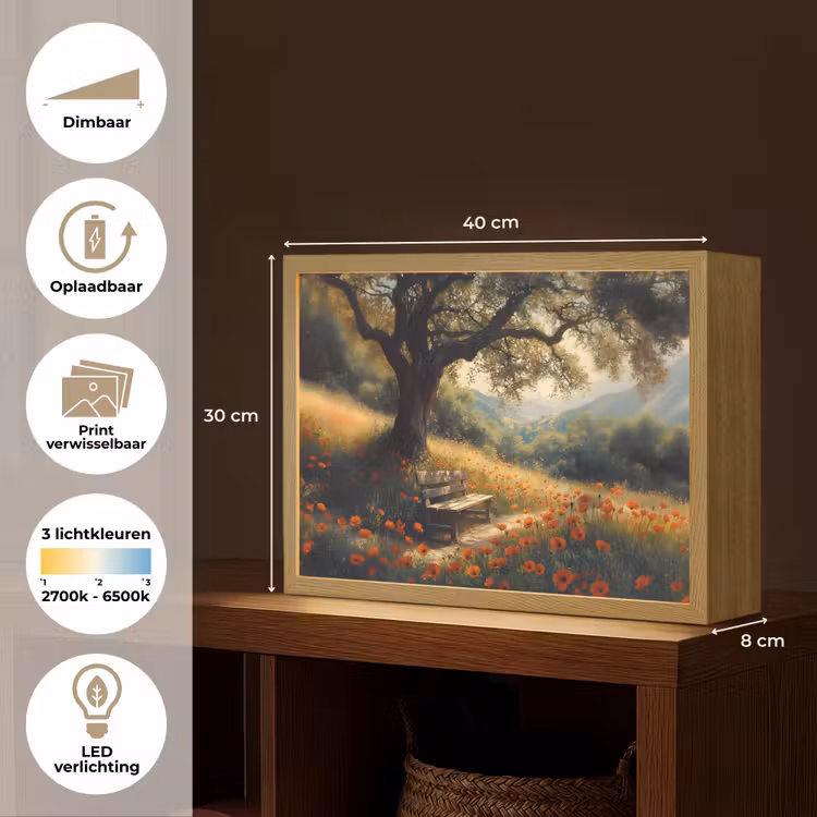 Lightbox - Wandlamp - Bankje - Boom - Klaprozen - Heuvels — 10