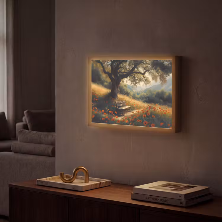 Lightbox - Wandlamp - Bankje - Boom - Klaprozen - Heuvels — 2