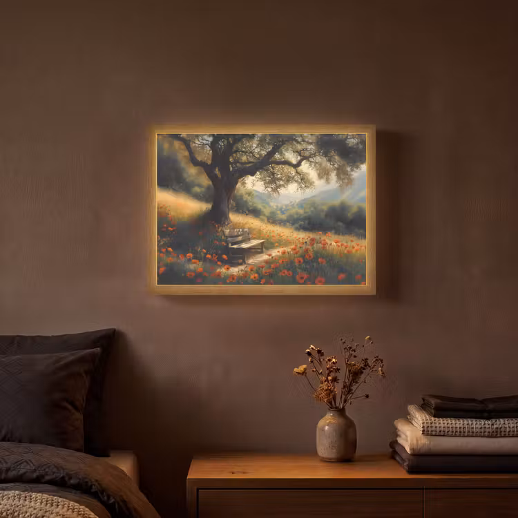 Lightbox - Wandlamp - Bankje - Boom - Klaprozen - Heuvels — 3