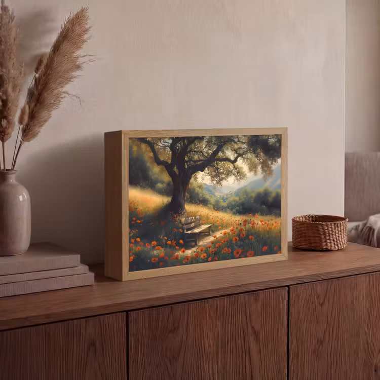 Lightbox - Wandlamp - Bankje - Boom - Klaprozen - Heuvels — 4