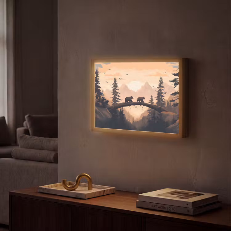Lightbox - Wandlamp - Beren - Bomen - Landschap - Zonsondergang — 2