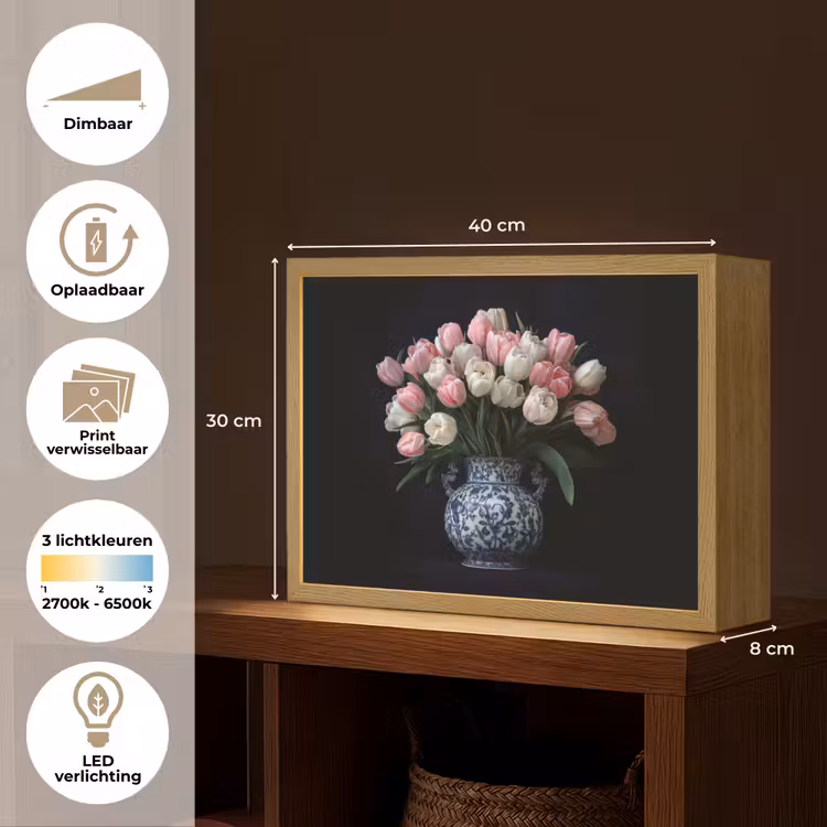 Lightbox - Wandlamp - Bloemen - Roze - Tulpen - Vaas — 10
