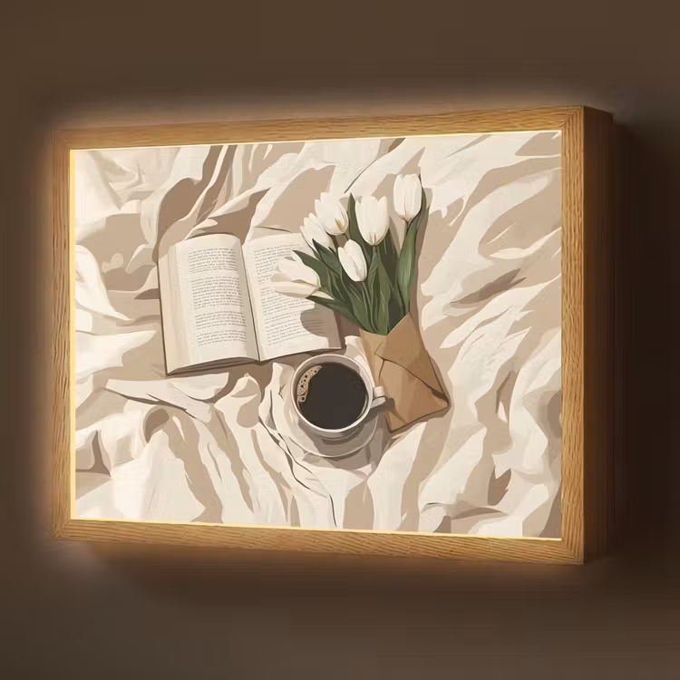 Lightbox - Wandlamp - Boek - Illustratie - Tulpen - Koffie — 1