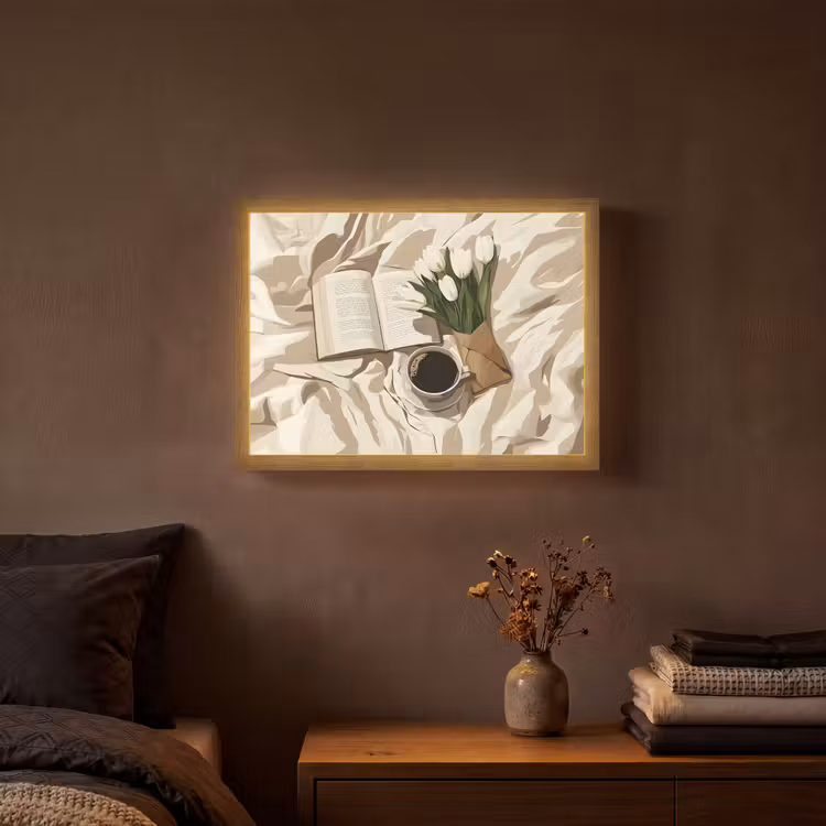 Lightbox - Wandlamp - Boek - Illustratie - Tulpen - Koffie — 3