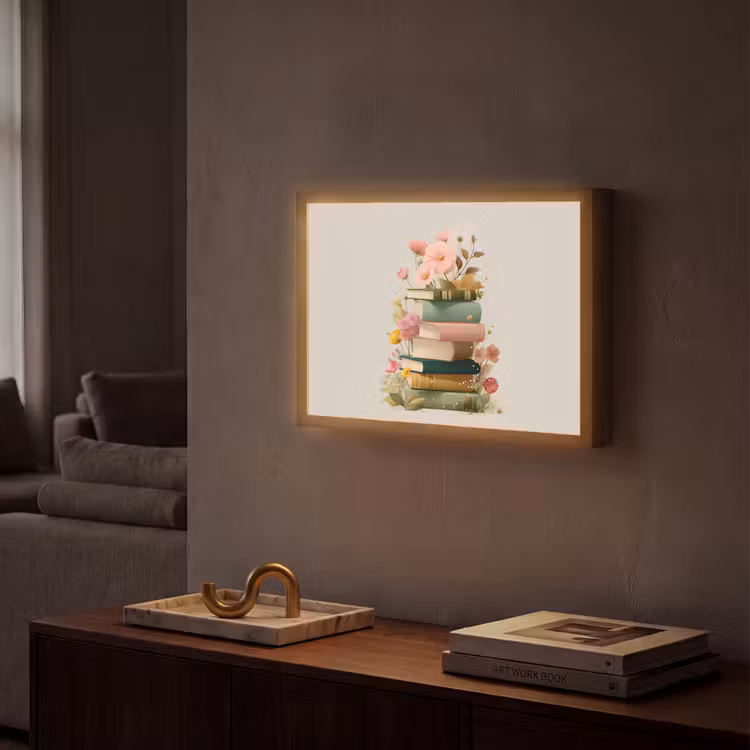 Lightbox - Wandlamp - Boeken - Stapel - Bloemen - Kleurrijk — 2