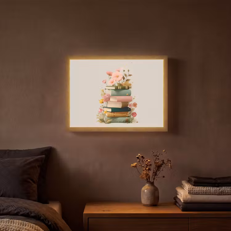 Lightbox - Wandlamp - Boeken - Stapel - Bloemen - Kleurrijk — 3