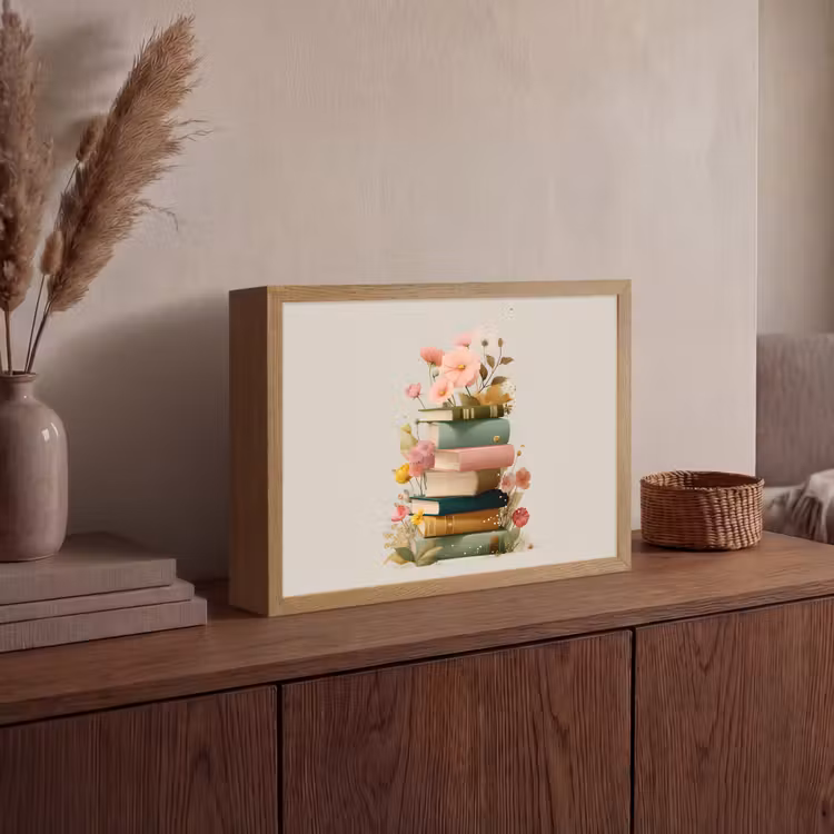 Lightbox - Wandlamp - Boeken - Stapel - Bloemen - Kleurrijk — 4
