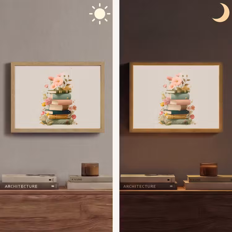 Lightbox - Wandlamp - Boeken - Stapel - Bloemen - Kleurrijk — 6