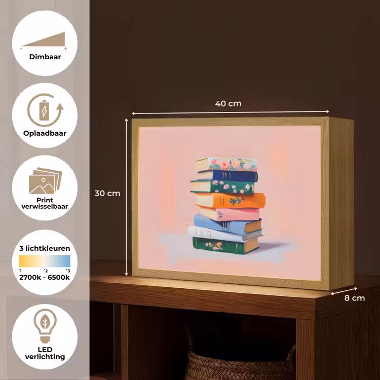 Lightbox - Wandlamp - Boeken - Stapel - Kleurrijk — 10
