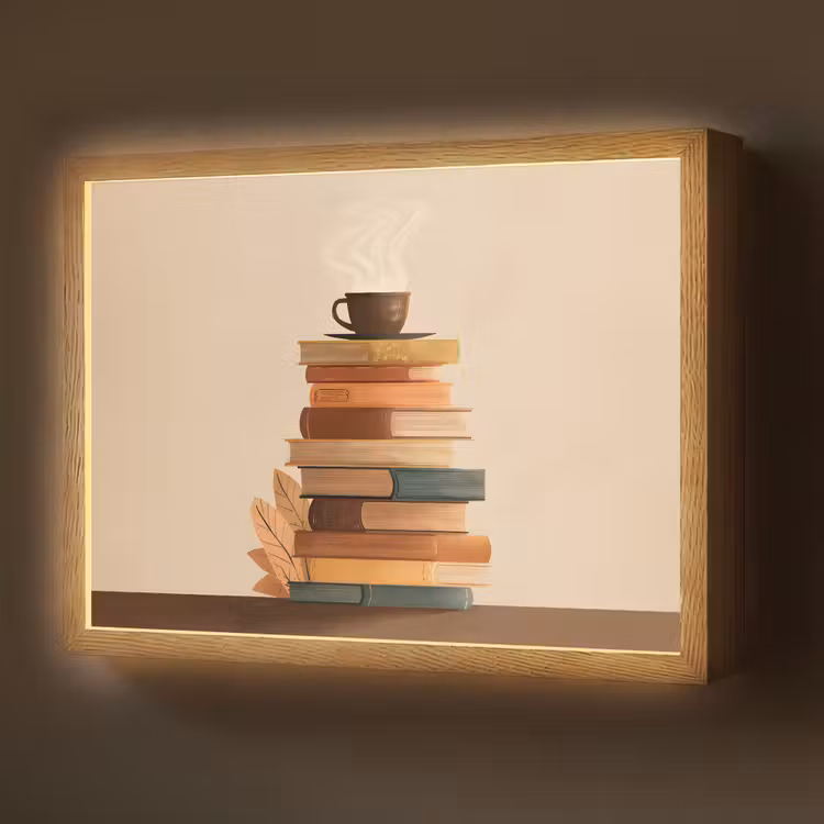 Lightbox - Wandlamp - Boeken - Toren - Koffie - Beige — 1