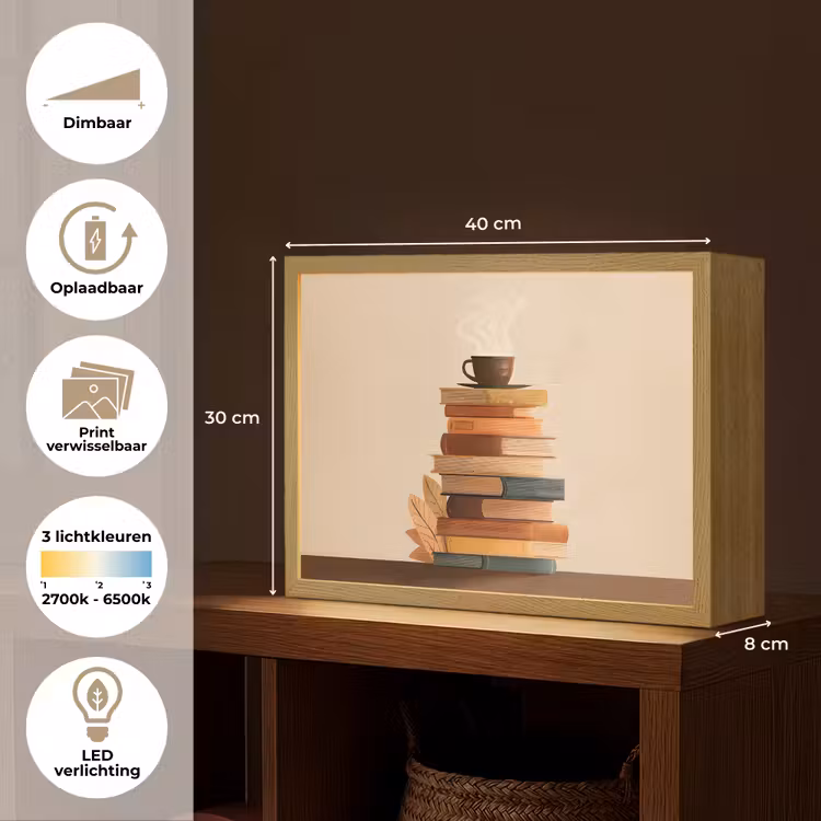 Lightbox - Wandlamp - Boeken - Toren - Koffie - Beige — 10