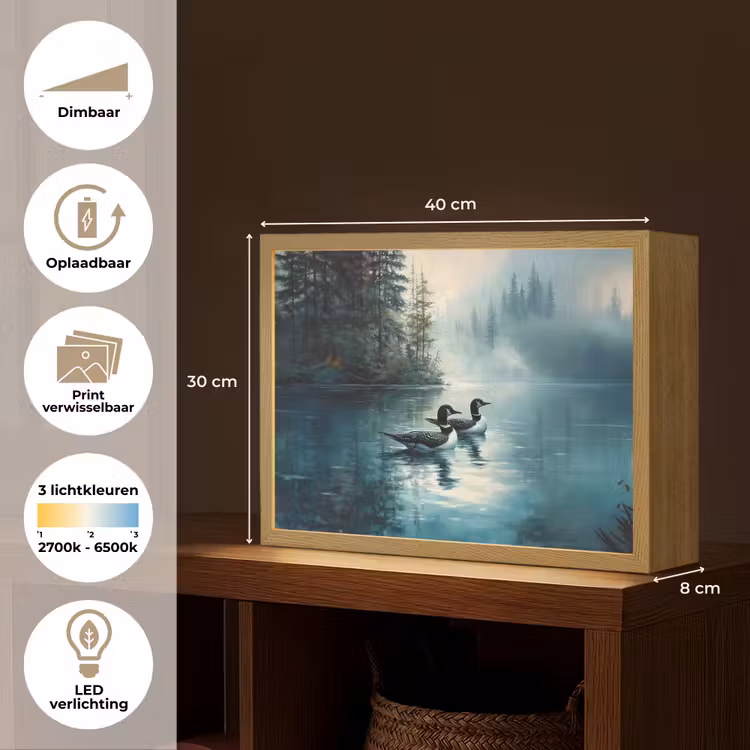 Lightbox - Wandlamp - Bos - Water - Eenden - Mistig — 10