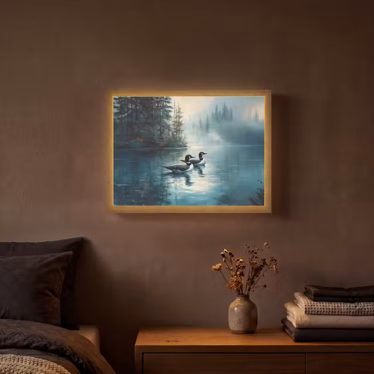 Lightbox - Wandlamp - Bos - Water - Eenden - Mistig — 3